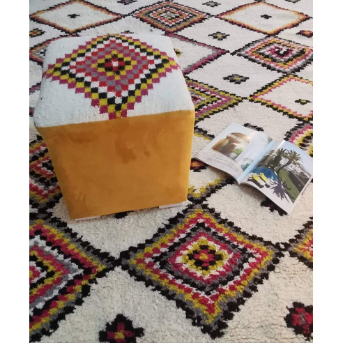 Multicolored kilim cube pouf